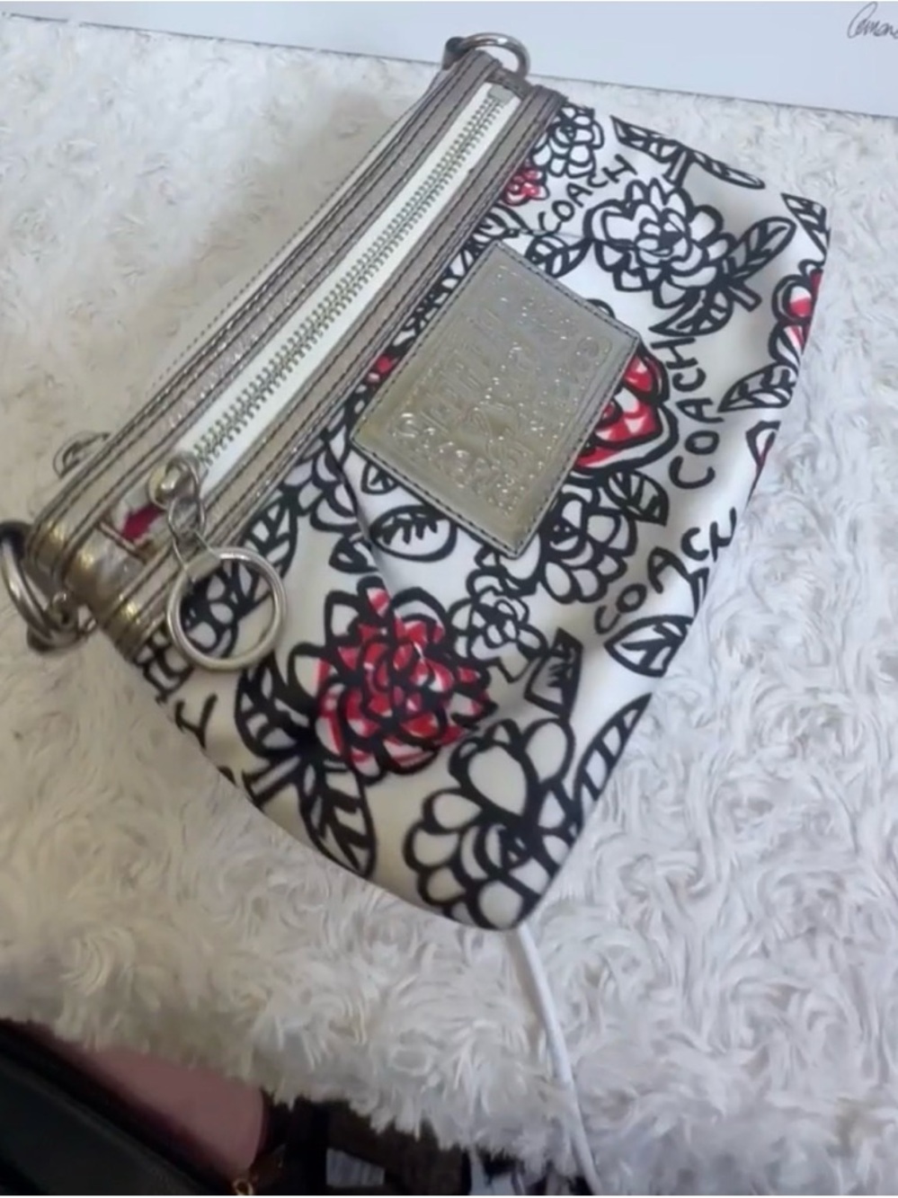 Coach Poppy Floral Graffiti Wristlet, - Picture 2 of 12
